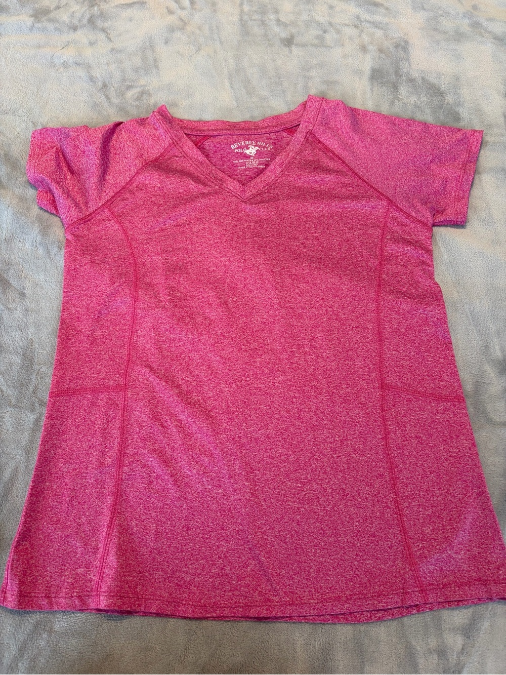 Beverly Hills Polo Club Women's Heathered Pink V-Neck Short Sleeve Tee